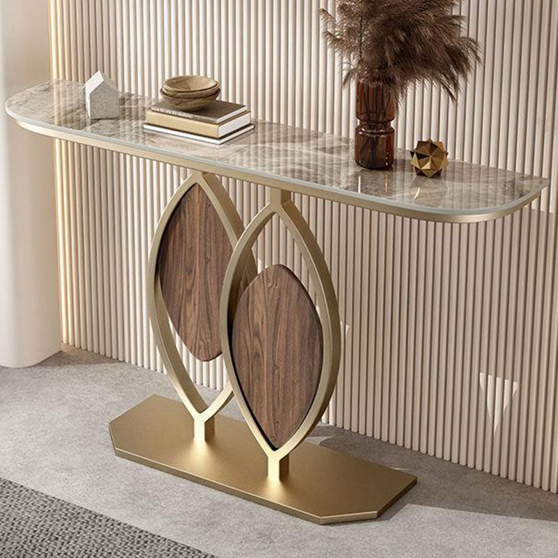 31.5" Tall Glam Console Table 1-shelf Stone Accent Table for Hall