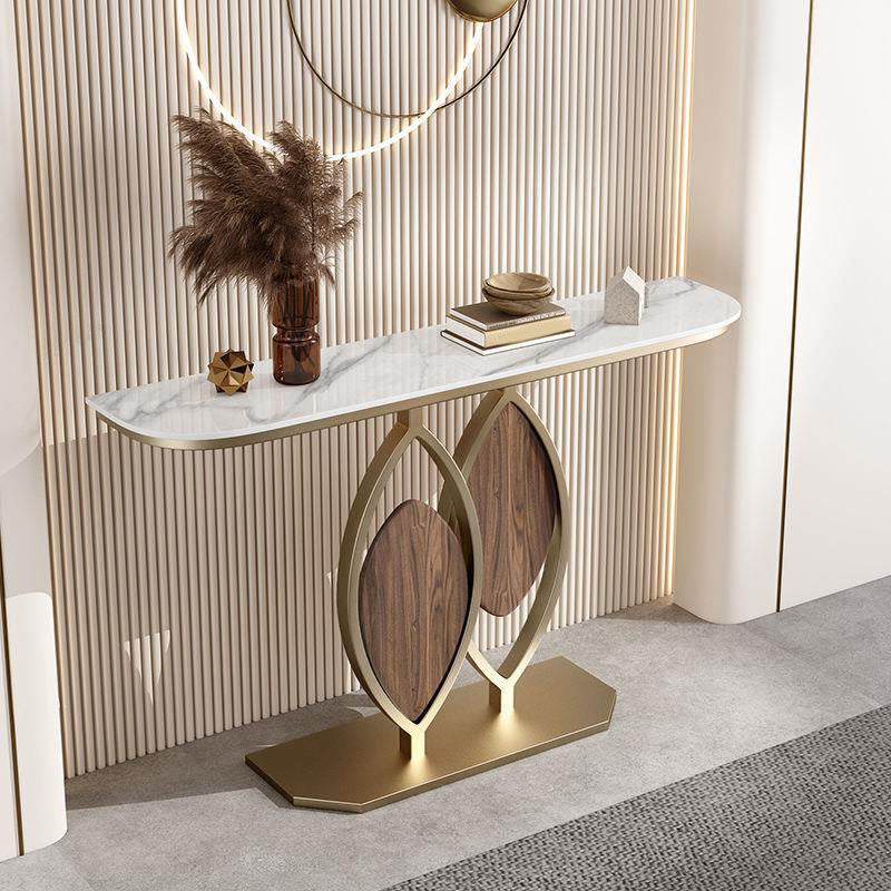 31.5" Tall Glam Console Table 1-shelf Stone Accent Table for Hall