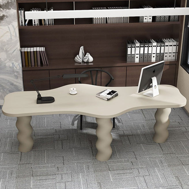 Beige Industrial Writing Desk Artificial Wood and Solid Wood Office Desk Parsons