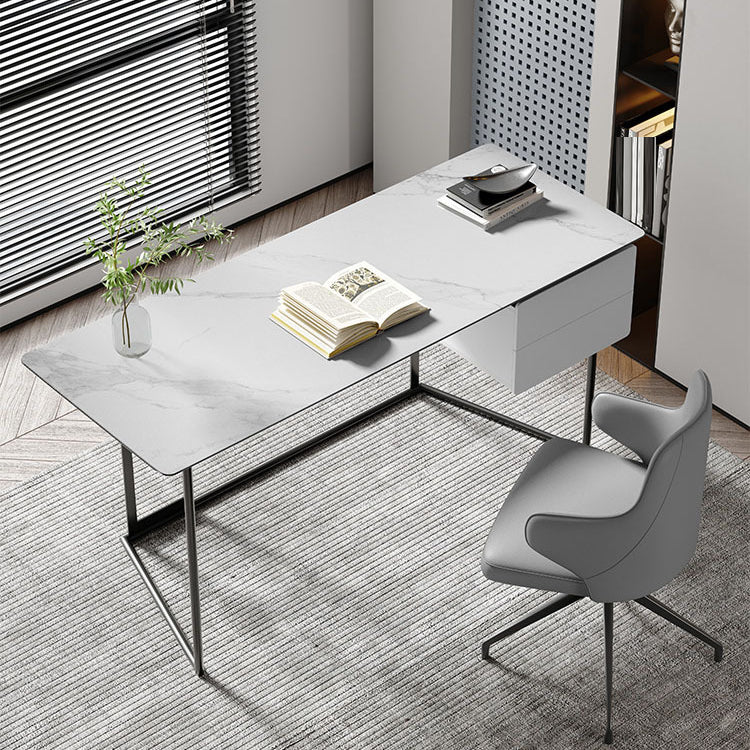 Sled Industrial Office Desk Grey and White Rectangular Writing Desk