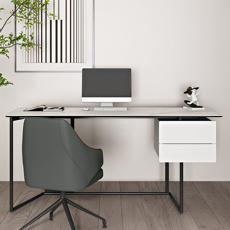 Sled Industrial Office Desk Grey and White Rectangular Writing Desk