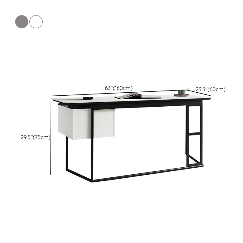 Sled Industrial Office Desk Grey and White Rectangular Writing Desk