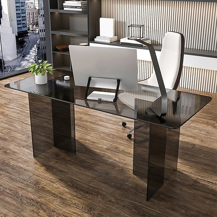 Rectangle Home Writing Table Modern Glass Working Desk with Glass Legs