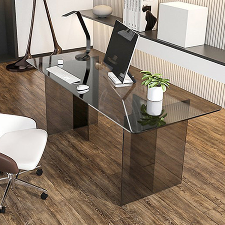 Rectangle Home Writing Table Modern Glass Working Desk with Glass Legs