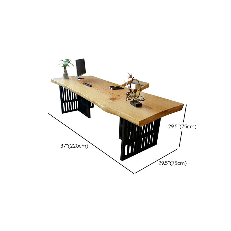 Natural and Black Office Desk Industrial Writing Desk with Metal Legs