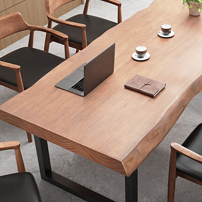 Sled Industrial Writing Desk Brown and Black Office Desk with Pine and Metal