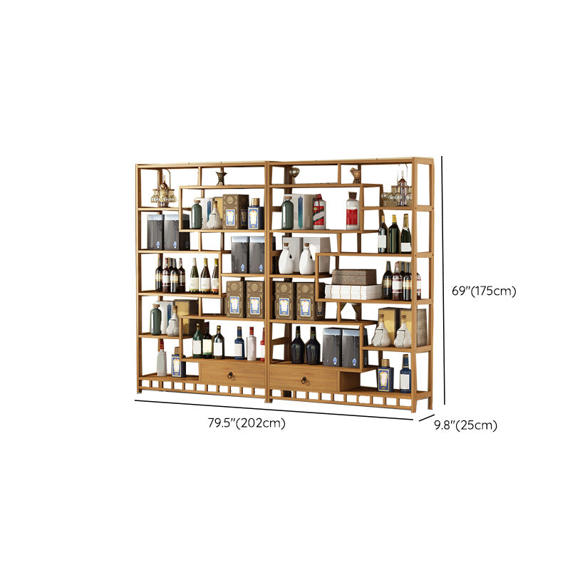 Mid-Century Modern Bottle Wine Rack Floor Solid Wood Bottle Holder Bamboo in Natural Wood