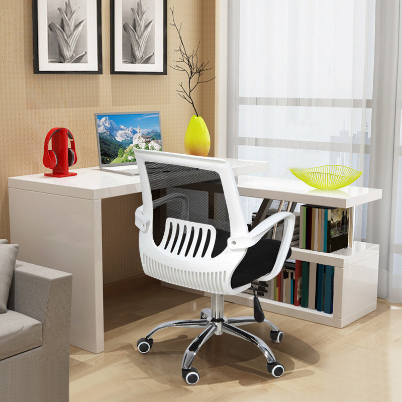 Modern Desk Chair Lumbar Support Mesh Mid-Back Office Chair in Black