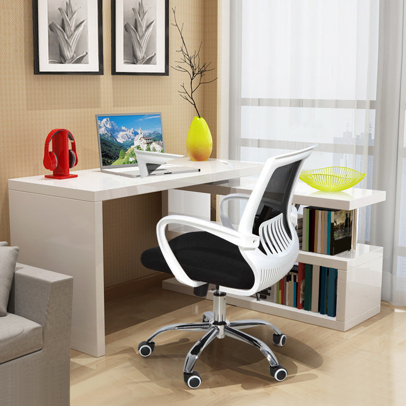 Modern Desk Chair Lumbar Support Mesh Mid-Back Office Chair in Black