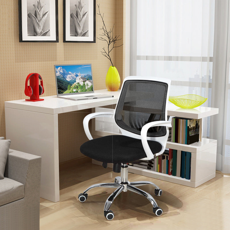 Modern Desk Chair Lumbar Support Mesh Mid-Back Office Chair in Black