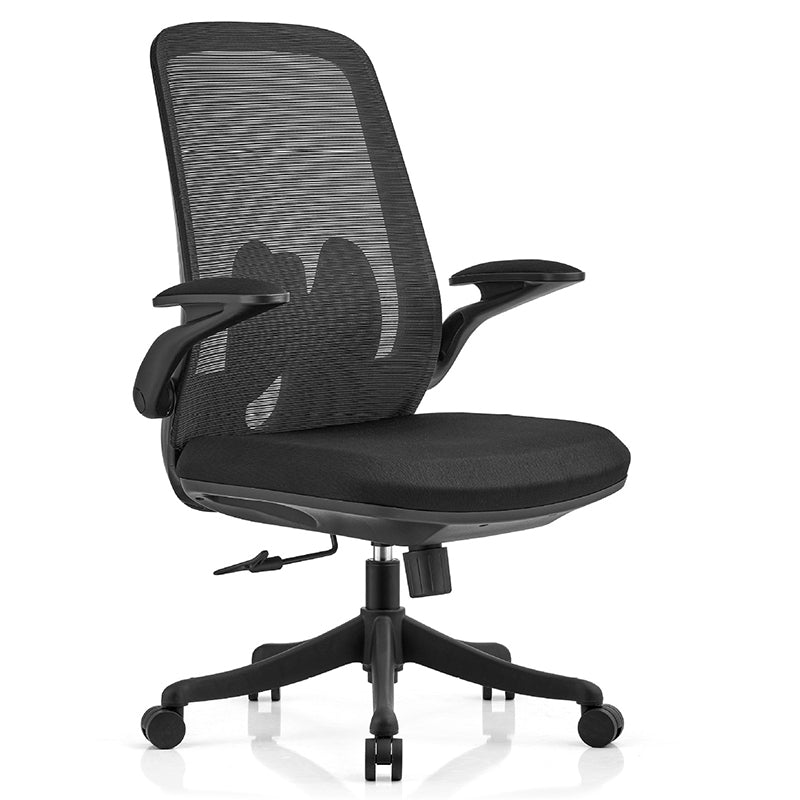 Flip-Up Armrest Chair Microfiber Desk High Back Chair Breathable Air Grid Lumbar Support