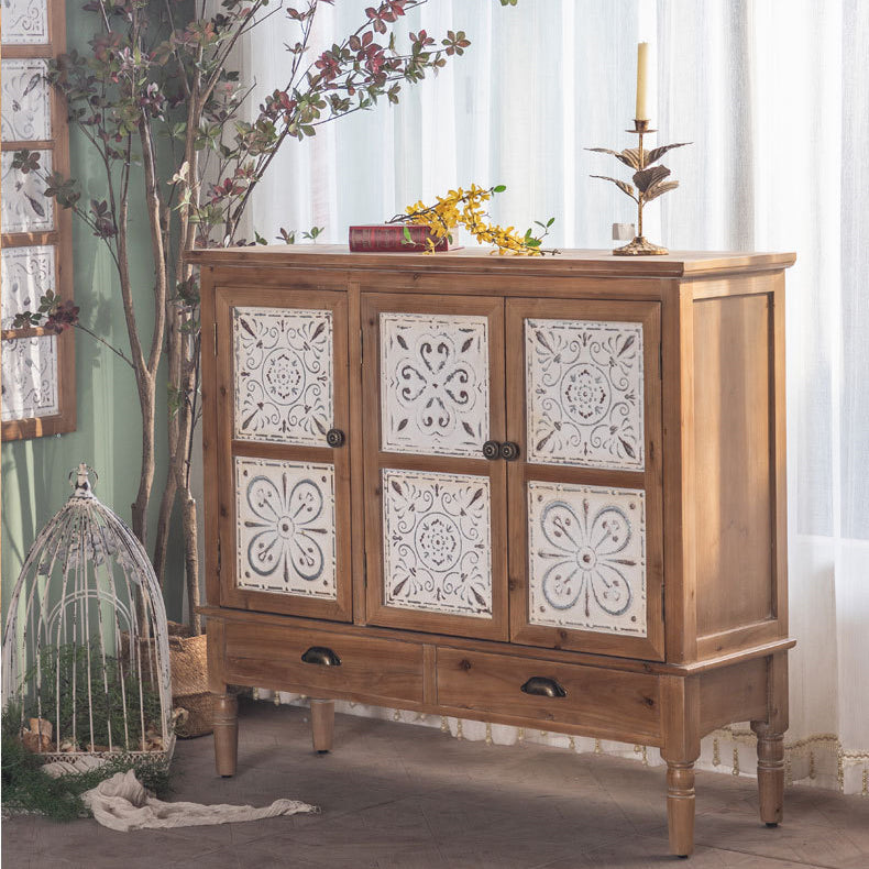 Industrial Accent Cabinet in Natural with Solid Wood Door and Drawers