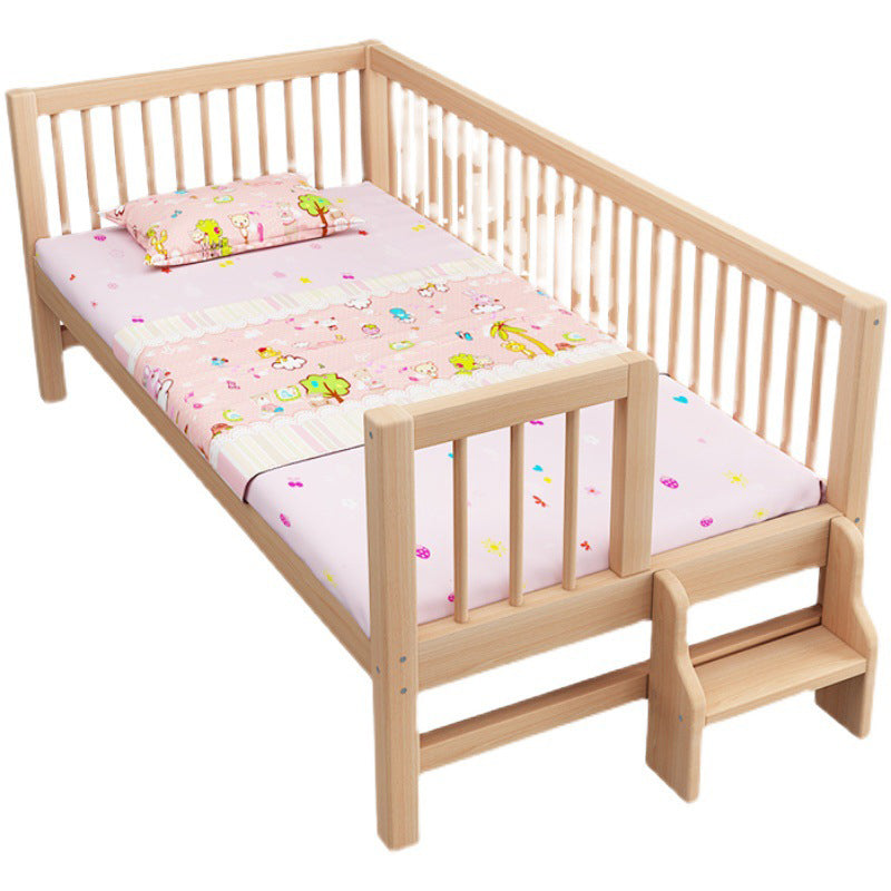 Scandinavian Solid Wood Toddler Bed Headboard Kids Bed with Guardrail