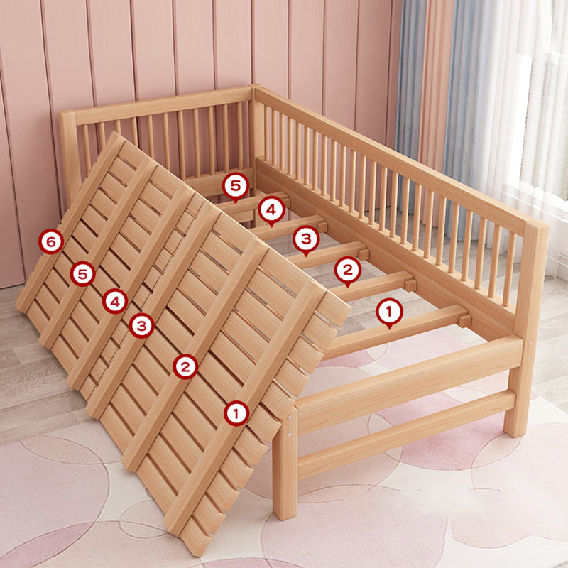 Scandinavian Solid Wood Toddler Bed Headboard Kids Bed with Guardrail