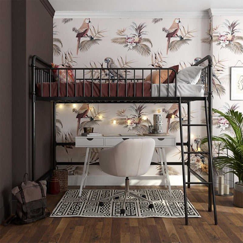 Industrial Steel High Loft with Open-Frame Headboard and Ladder