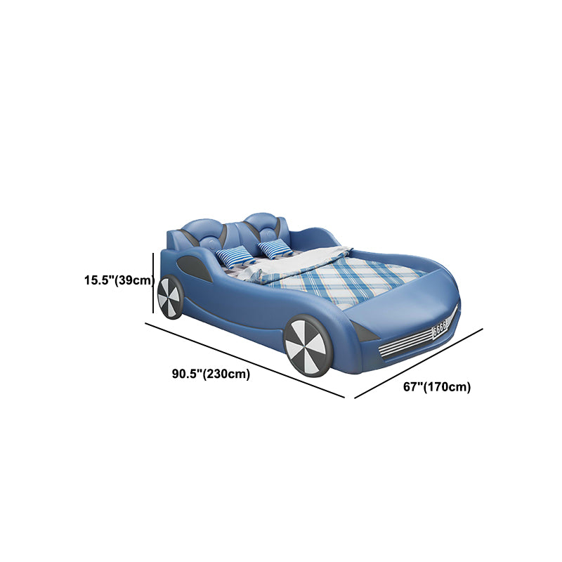 Modern Leather Platform Bed Low Profile Blue Headboard Cars Theme Bed