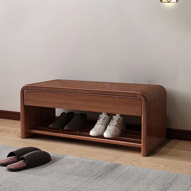 Modern Rectangle Storage Bench Rubber Wood Seating Bench with Drawers