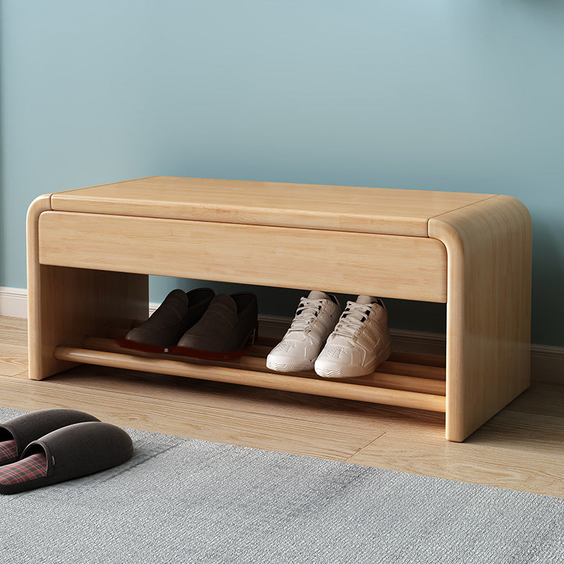 Modern Rectangle Storage Bench Rubber Wood Seating Bench with Drawers