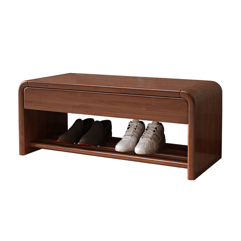 Modern Rectangle Storage Bench Rubber Wood Seating Bench with Drawers