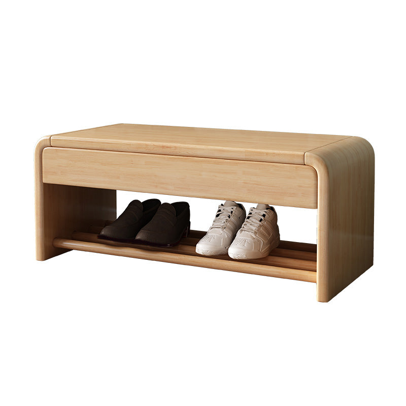 Modern Rectangle Storage Bench Rubber Wood Seating Bench with Drawers