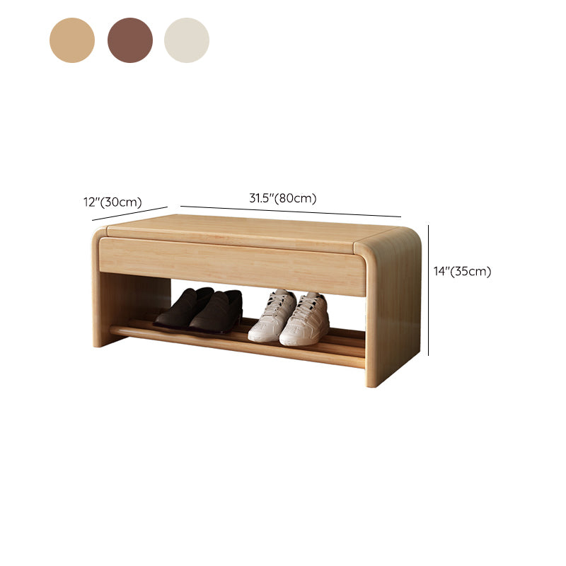 Modern Rectangle Storage Bench Rubber Wood Seating Bench with Drawers