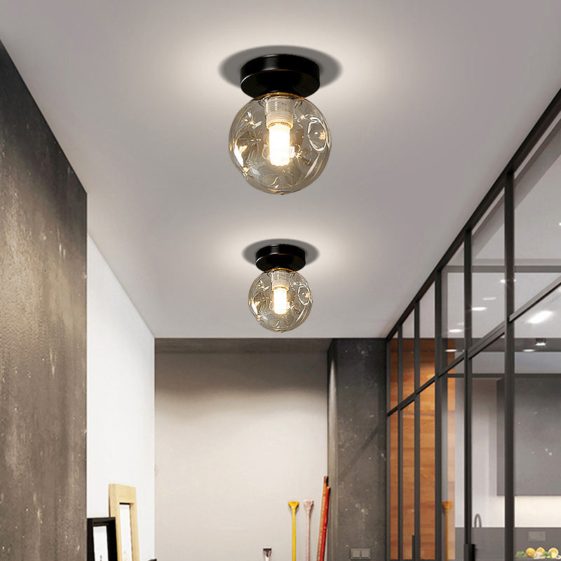 Modernism Black Flush Mount Ceiling Light Globe Flush Lighting with Glass for Hallway