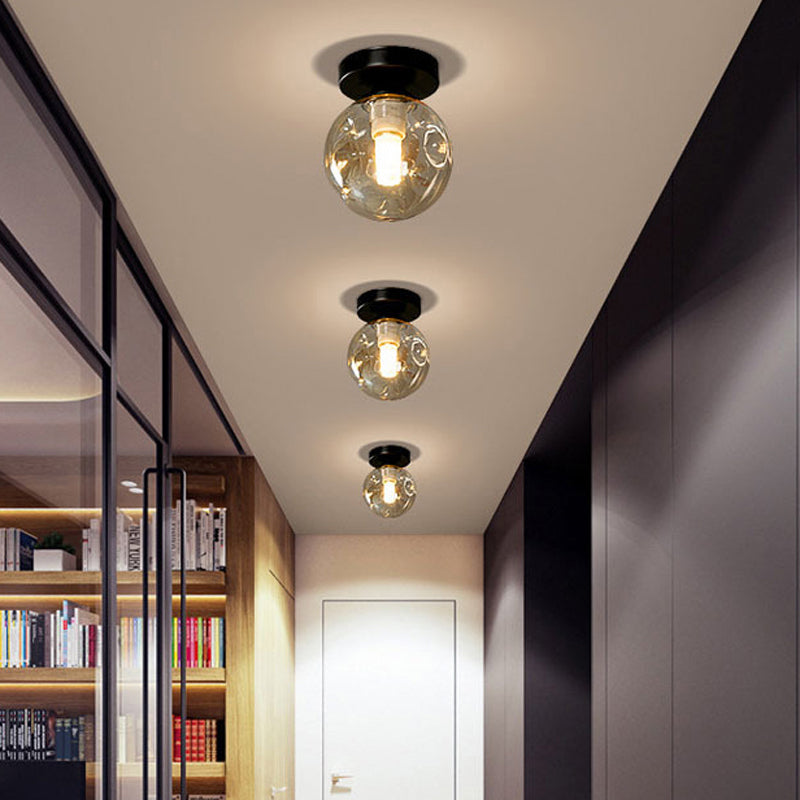 Modernism Black Flush Mount Ceiling Light Globe Flush Lighting with Glass for Hallway