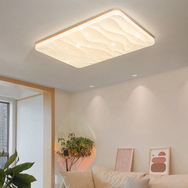 LED Modern Wood Flush Mount Geometric Shape Ceiling Light with Acrylic Shade for Bedroom