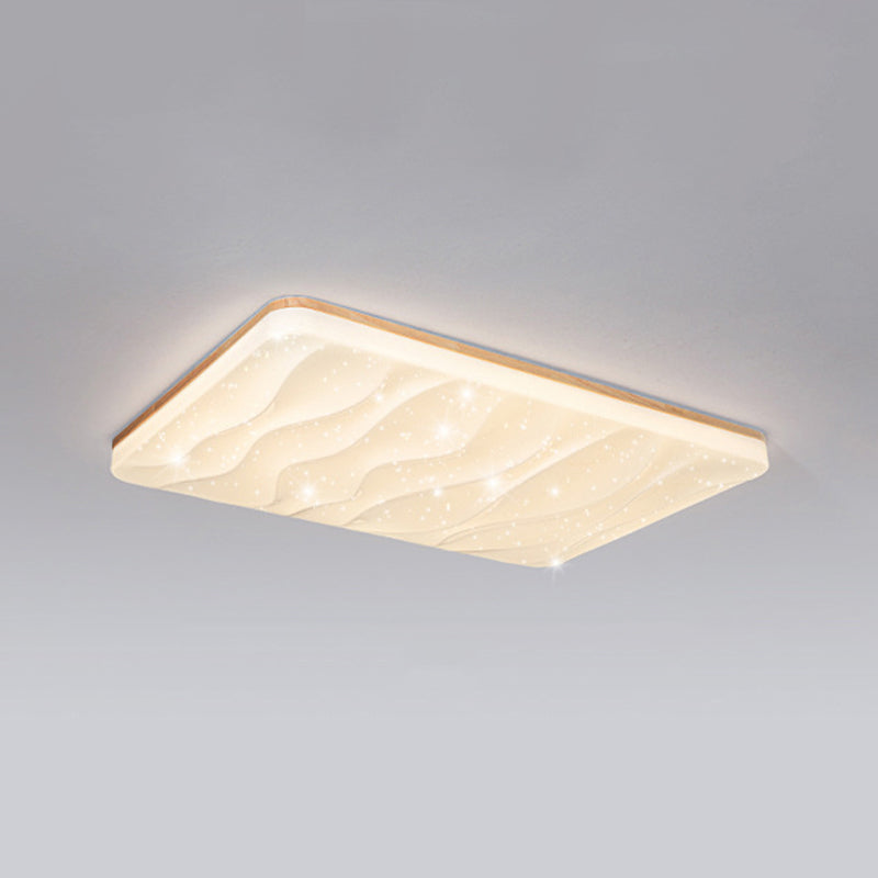 LED Modern Wood Flush Mount Geometric Shape Ceiling Light with Acrylic Shade for Bedroom