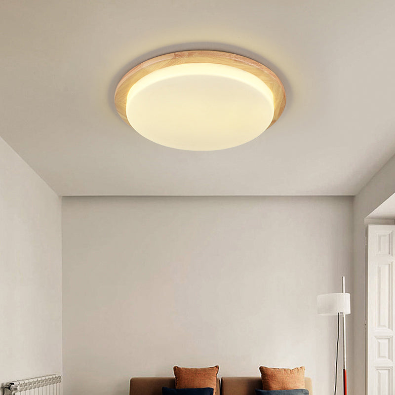 LED Modern Wood Flush Mount Circular Shape Ceiling Lamp with Acrylic Shade for Living Room