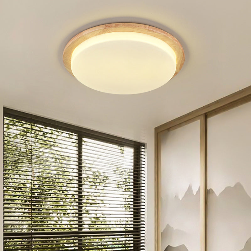 LED Modern Wood Flush Mount Circular Shape Ceiling Lamp with Acrylic Shade for Living Room