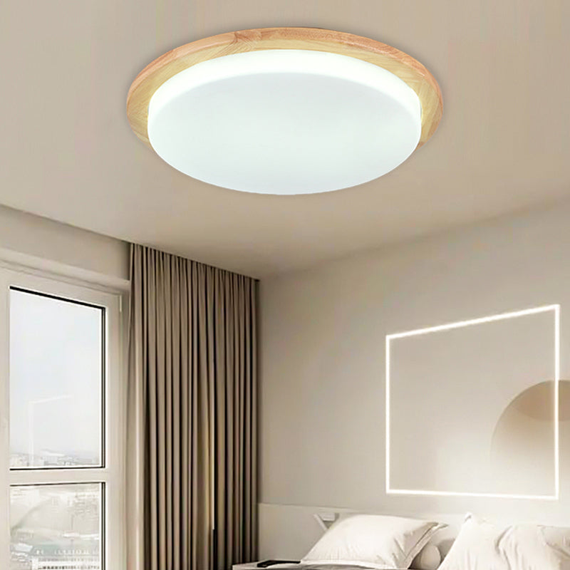 LED Modern Wood Flush Mount Circular Shape Ceiling Lamp with Acrylic Shade for Living Room