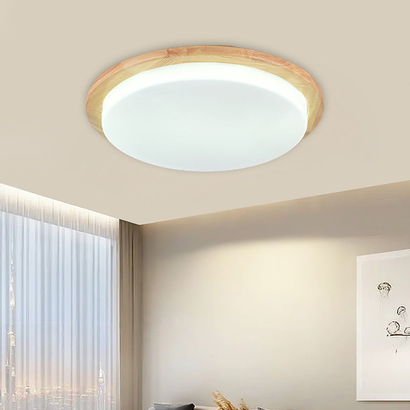 LED Modern Wood Flush Mount Circular Shape Ceiling Lamp with Acrylic Shade for Living Room