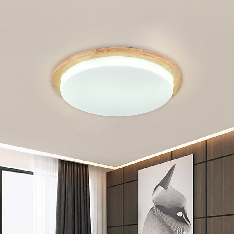 LED Modern Wood Flush Mount Circular Shape Ceiling Lamp with Acrylic Shade for Living Room