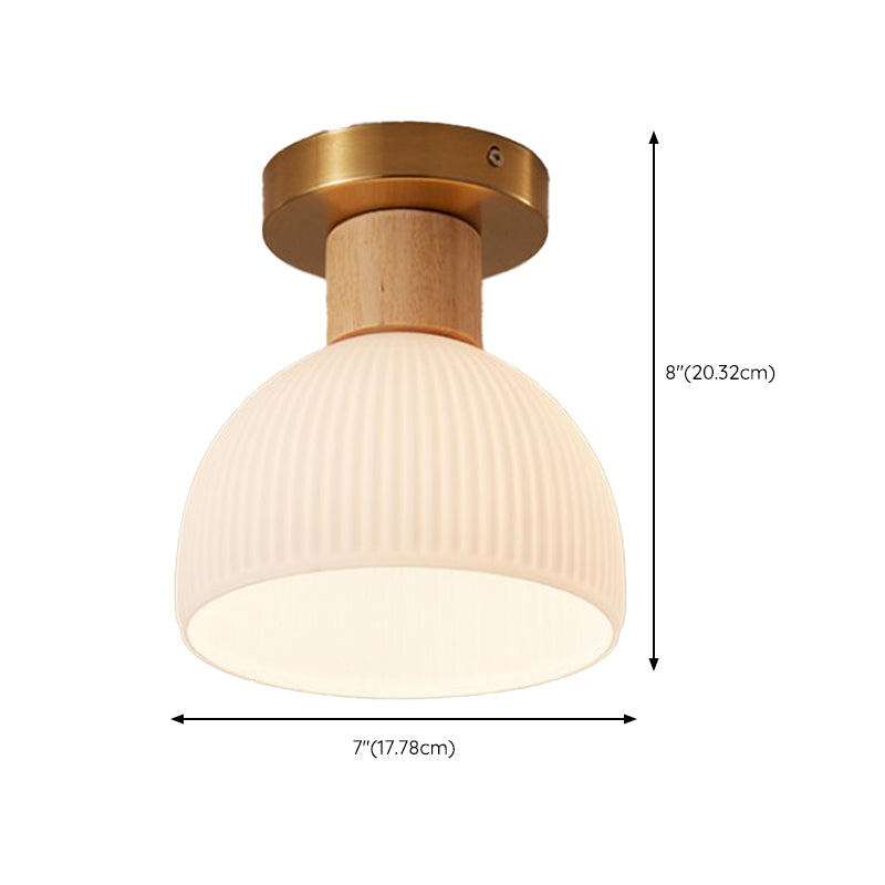 1-Light Ceiling Light Modern Wooden Ceiling Mount Light with Glass Shade for Living Room