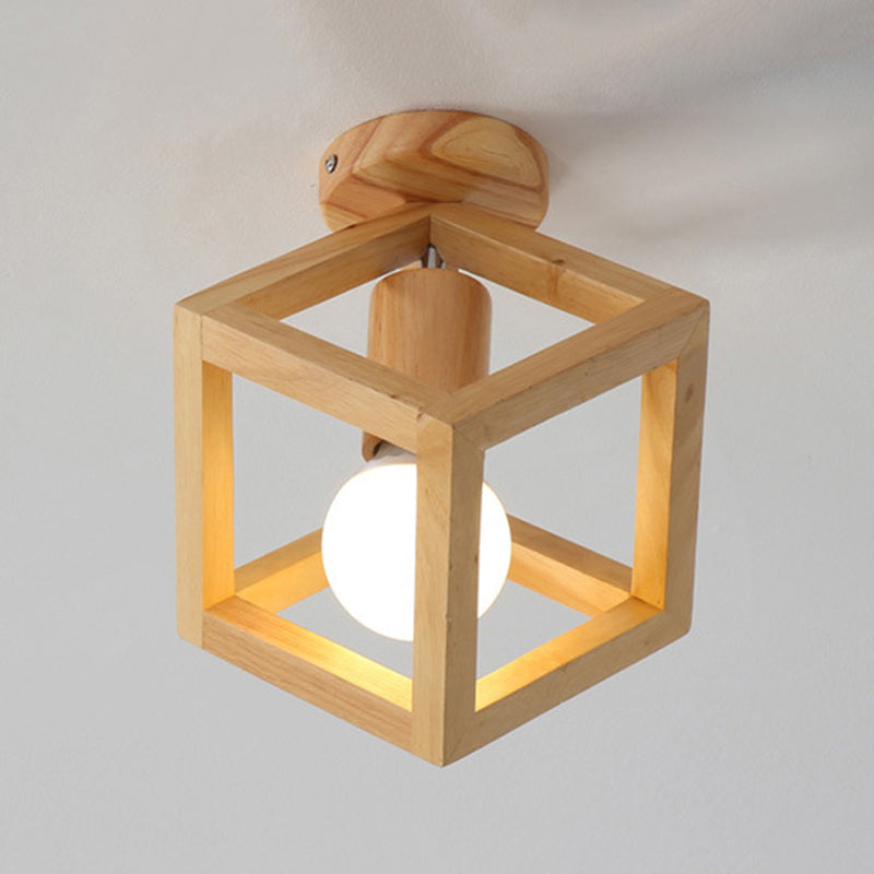 Modern Ceiling Light 1-Light Ceiling Mount Light with Wood Shade for Living Room