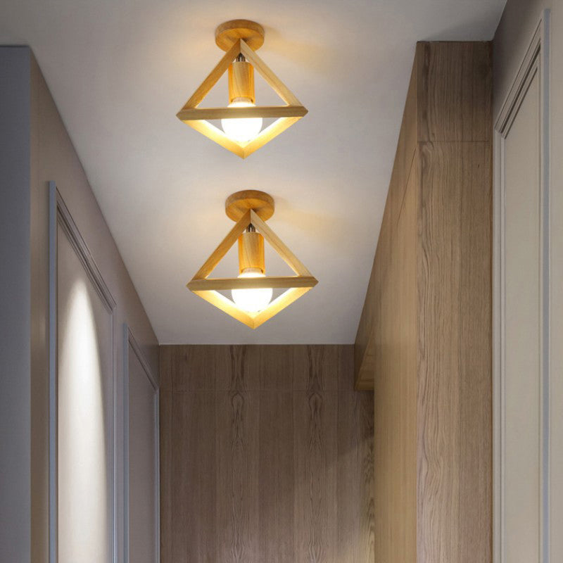 Modern Ceiling Light 1-Light Ceiling Mount Light with Wood Shade for Living Room