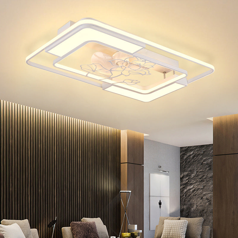 LED Matte White Ceiling Fan Geometric Modern Fan Lighting Fixture