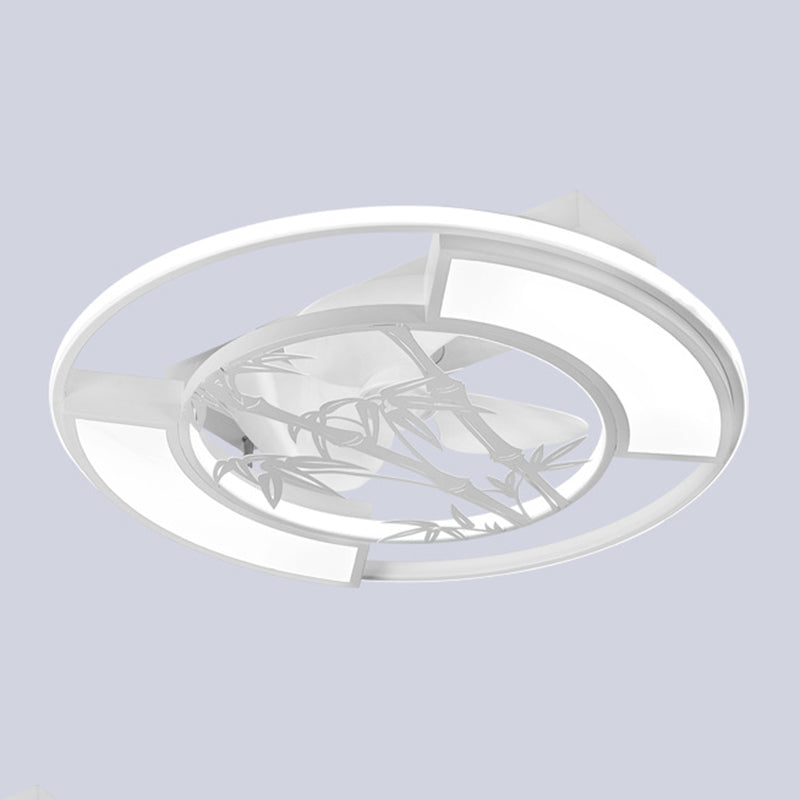 LED Matte White Ceiling Fan Geometric Modern Fan Lighting Fixture