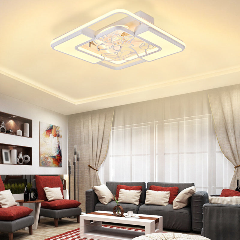 LED Matte White Ceiling Fan Geometric Modern Fan Lighting Fixture