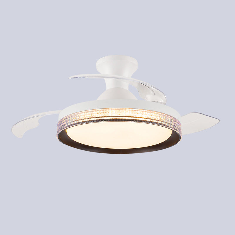 Contemporary Ceiling Fan Lighting Retractable Fan Blades Fan Fixture in White