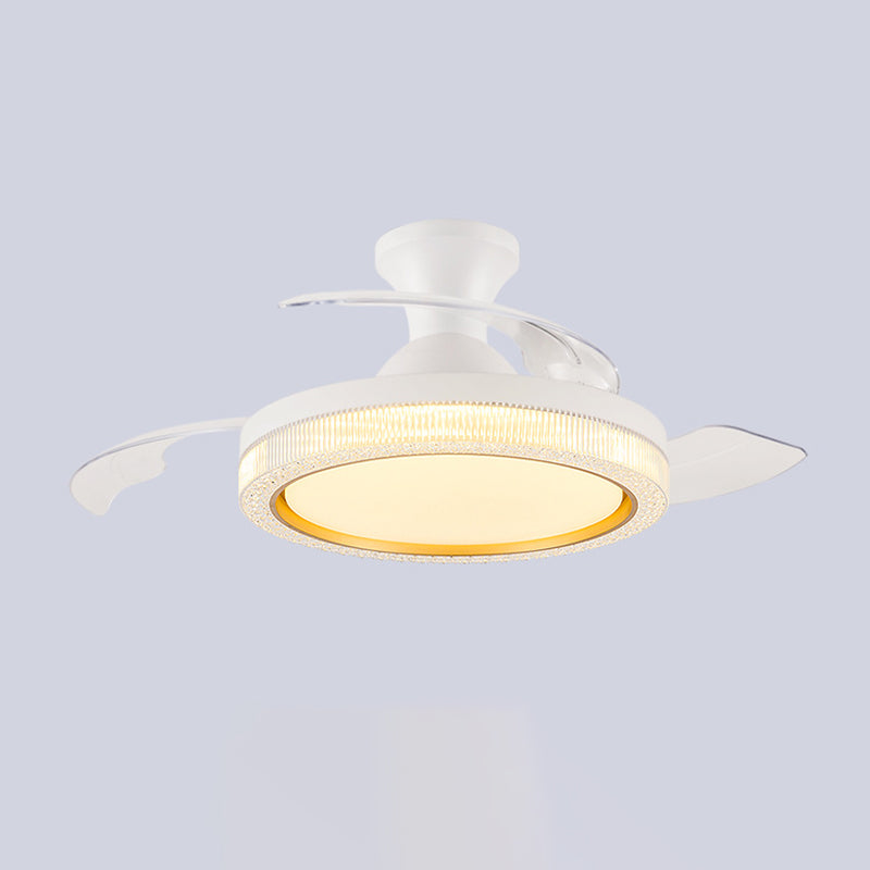 Contemporary Ceiling Fan Lighting Retractable Fan Blades Fan Fixture in White