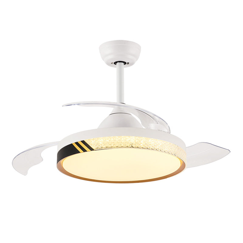 Contemporary Ceiling Fan Lighting Retractable Fan Blades Fan Fixture in White