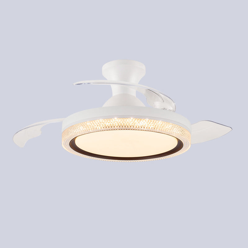 Contemporary Ceiling Fan Lighting Retractable Fan Blades Fan Fixture in White