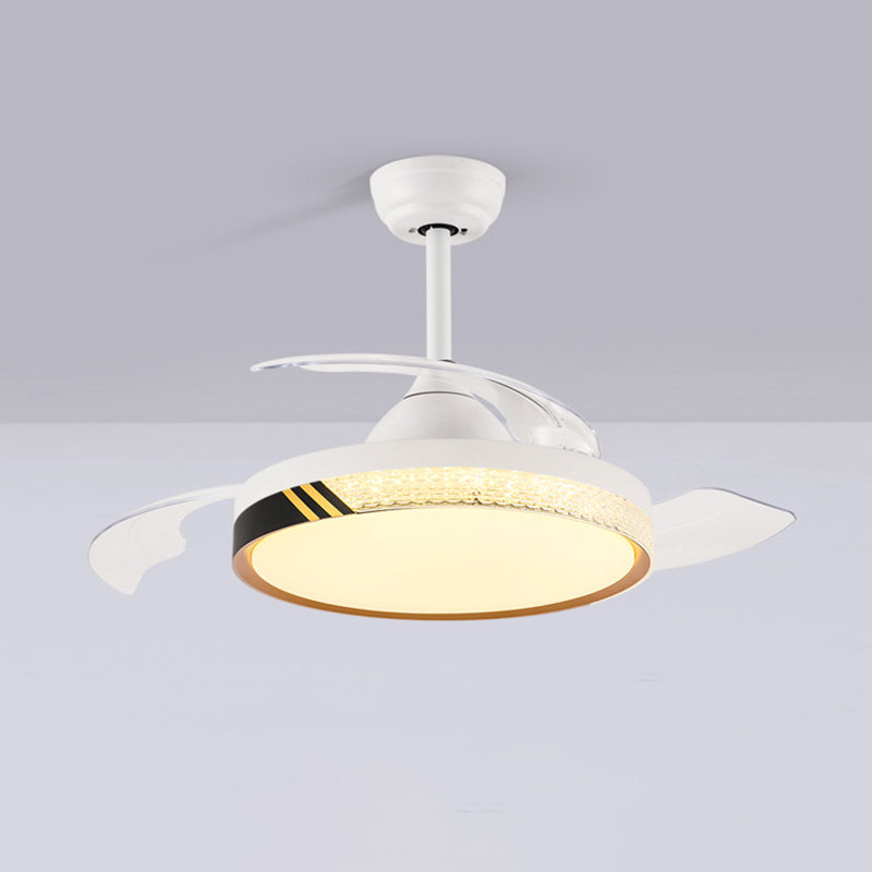 Contemporary Ceiling Fan Lighting Retractable Fan Blades Fan Fixture in White