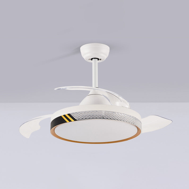 Contemporary Ceiling Fan Lighting Retractable Fan Blades Fan Fixture in White