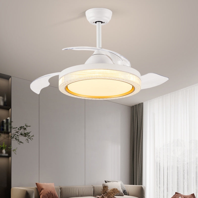 Contemporary Ceiling Fan Lighting Retractable Fan Blades Fan Fixture in White