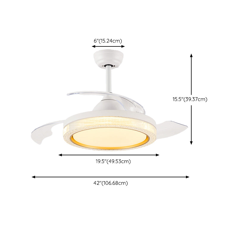 Contemporary Ceiling Fan Lighting Retractable Fan Blades Fan Fixture in White