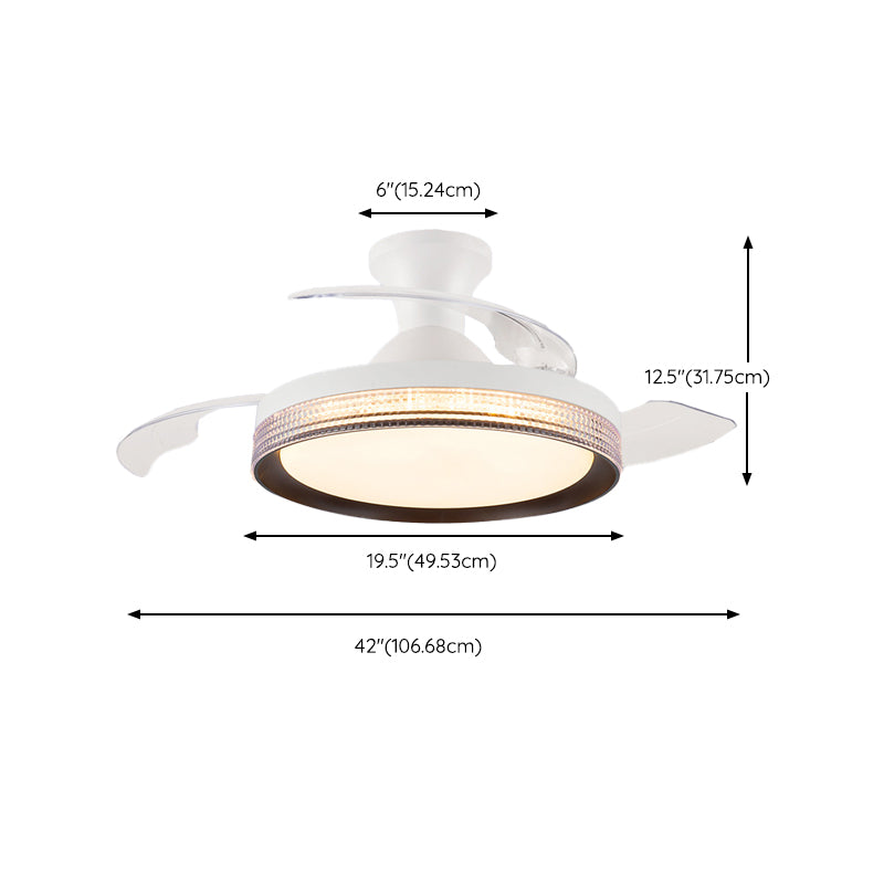 Contemporary Ceiling Fan Lighting Retractable Fan Blades Fan Fixture in White