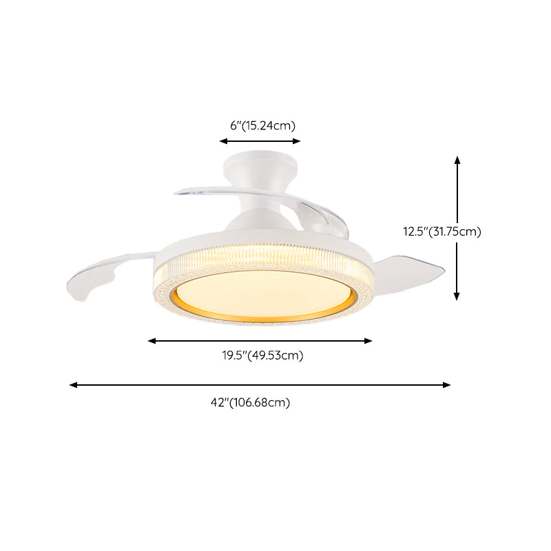 Contemporary Ceiling Fan Lighting Retractable Fan Blades Fan Fixture in White